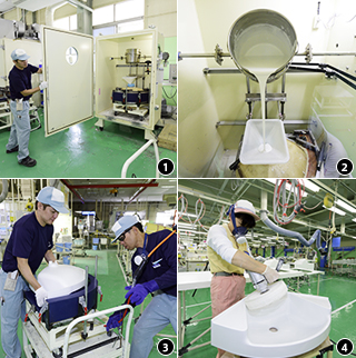 コーナー洗面器の製造工程